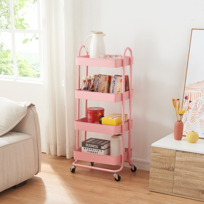 Carrello da Stoccaggio Pyhäntä con 4 Contenitori - Acciaio Rosa [en.casa]