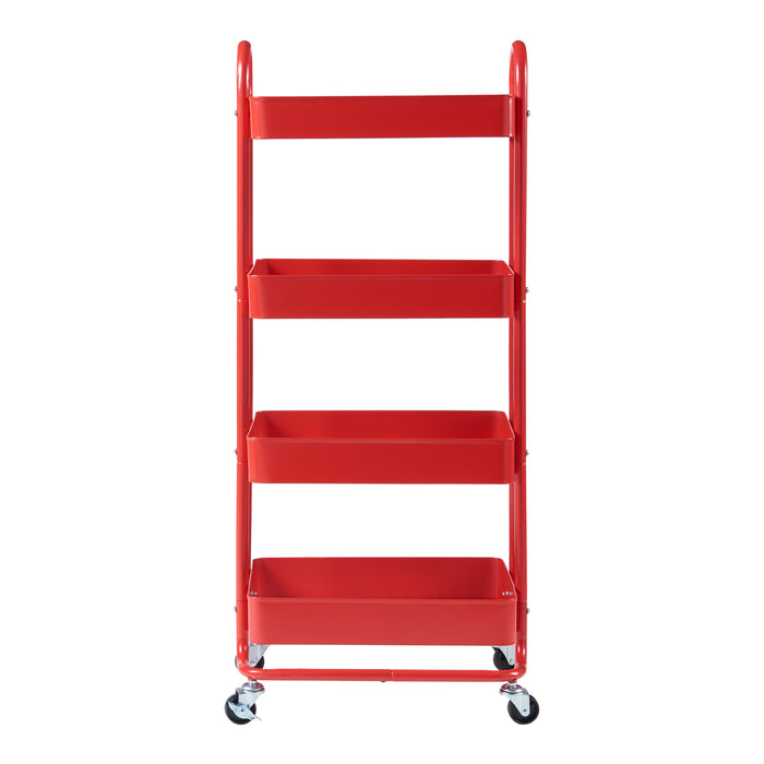 Carrello da Stoccaggio Pyhäntä con 4 Contenitori - Acciaio Rosso [en.casa]