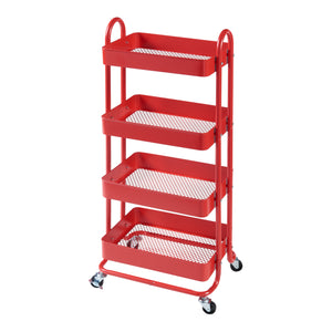 Carrello da Stoccaggio Pyhäntä con 4 Contenitori - Acciaio Rosso [en.casa]