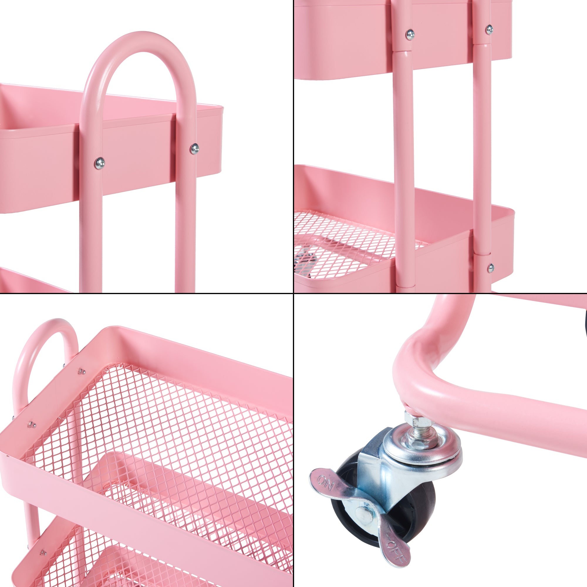 Carrello da Stoccaggio Pyhäntä con 3 Contenitori - Acciaio Rosa [en.casa]