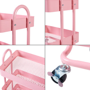 Carrello da Stoccaggio Pyhäntä con 3 Contenitori - Acciaio Rosa [en.casa]