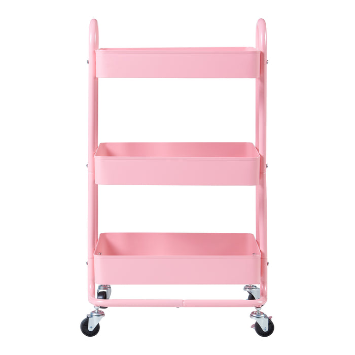 Carrello da Stoccaggio Pyhäntä con 3 Contenitori - Acciaio Rosa [en.casa]