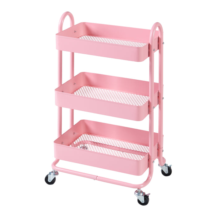 Carrello da Stoccaggio Pyhäntä con 3 Contenitori - Acciaio Rosa [en.casa]
