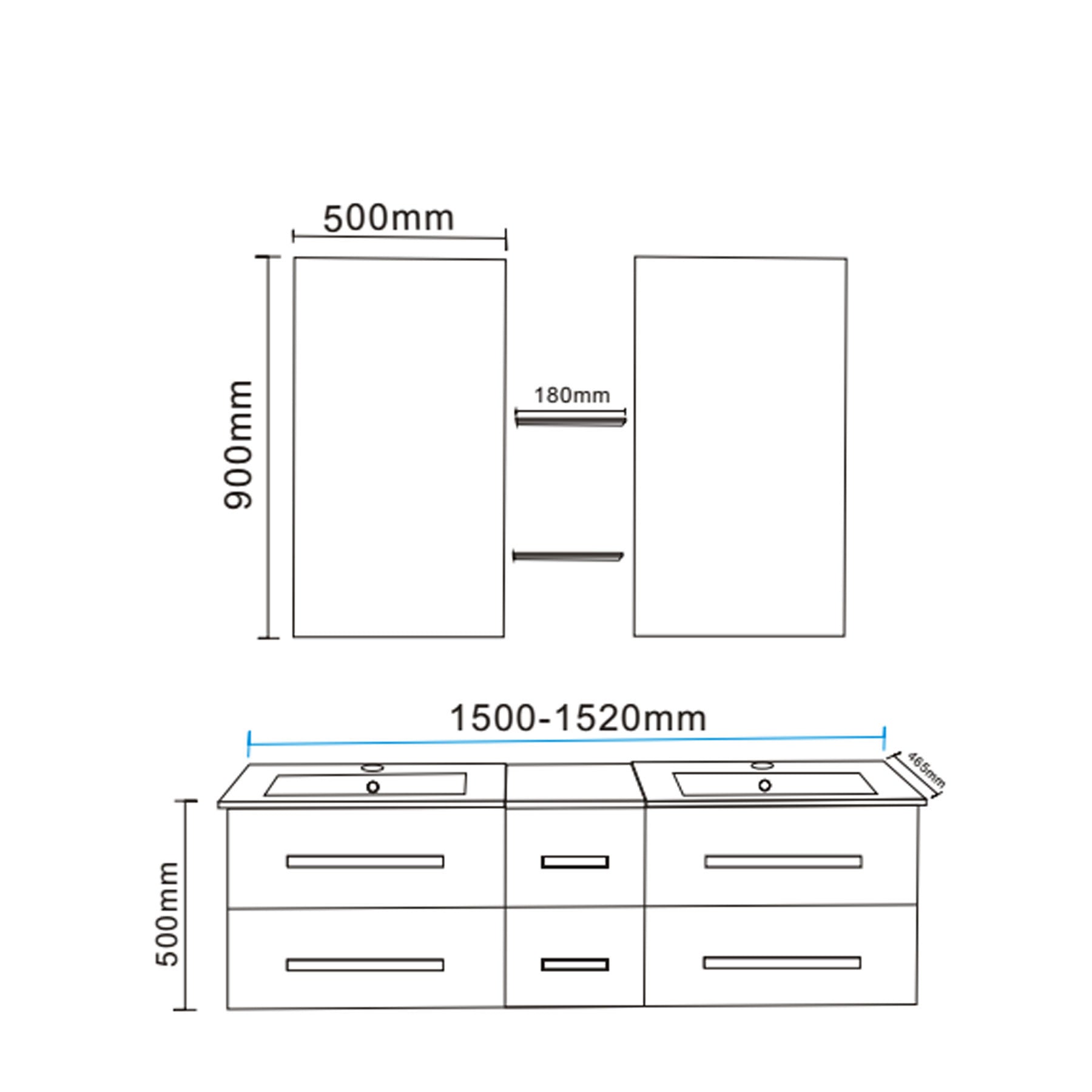 Mobile Bagno Nero 150 cm Lavabo Incluso – Rome