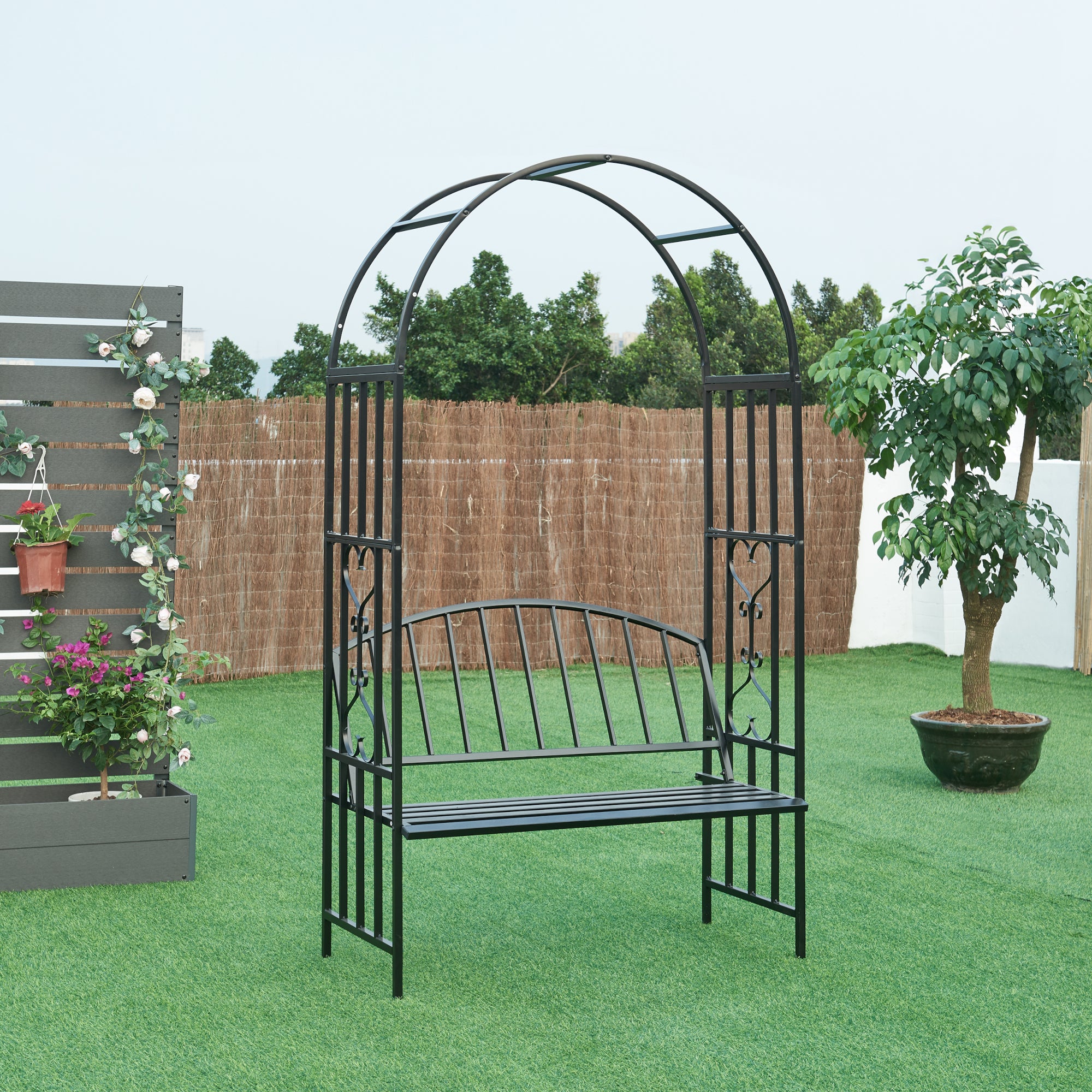Pergola Arcuata Barile con Panchina Integrata - Nero casa.pro