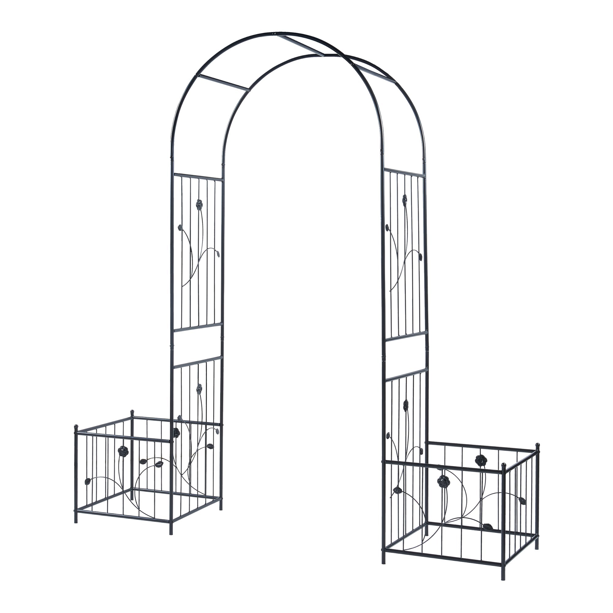 Arco per roseto 220 x 202 x 50 cm con fioriere in acciaio nero 03_0008858