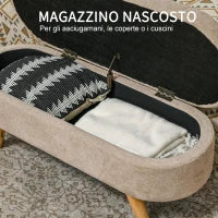 Panca Fondo Letto Imbottita con Spazio Portaoggetti a Scomparsa, in Legno e Poliestere, 110x40x43 cm, Beige