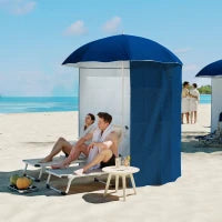 Ombrellone da Spiaggia con Tenda Integrata, in Metallo e Poliestere, Ø220x220 cm, Blu