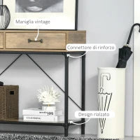 Tavolo Consolle Stile Vintage in Metallo e Legno con 2 Cassetti e Mensola, 100x35x76.5cm, Marrone