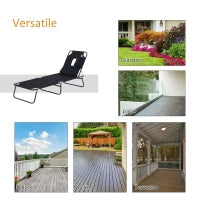 Sdraio Pieghevole Reclinabile su 4 Livelli con Foro per Lettura e Cuscino in Tessuto Oxford e Acciaio, 187x58x36 cm, Nero