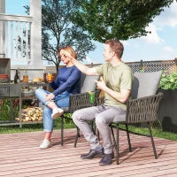 Set di Mobili da Esterno 3 Pezzi con 2 Sedie e 1 Tavolo, Set Bistrò, Rattan Sintetico, Struttura in Acciaio, Tavolo in Metallo, 4 Cuscini, Grigio