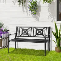 Panchina da Giardino in Acciaio a 2 Posti con Schienale Alto e Braccioli, 128x62.5x81.5 cm, Nero