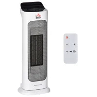 Stufetta Elettrica Oscillante con Telecomando, Temperatura Regolabile e Timer, Potenza 1000W/2000W, 17.6x13.7x50cm, Bianco