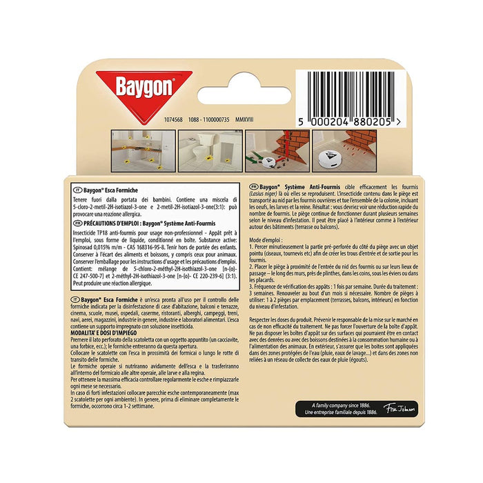 Baygon esca insetticida formiche protezione cucina 4 confezioni da 1 esca ciascuna