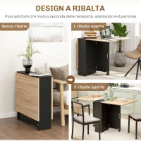 Tavolo Pieghevole Consolle per 4-6 persone con Ruote e Ripiani, 140x75x74cm, Rovere e Nero