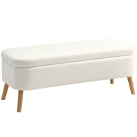 Panca contenitore, con capacità di 65 L, Rivestimento in pile, 120x42x45 cm, Bianco crema
