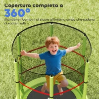 Tappeto Elastico per Bambini 3-6 Anni con Rete di Protezione, 6 Colonne e 3 Ingressi, Ø140x190 cm, Verde e Nero