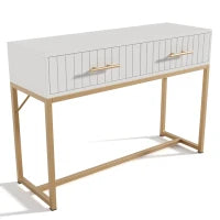 Toletta Moderna con 2 Cassetti e Dettagli Dorati, Design Elegante e Funzionale, Bianco