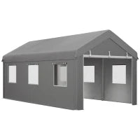 Tenda per Auto 6L x 2,95l x 2,78H m in Acciaio Zincato e PE ad Alta Densità 160 g/m² con 2 Porte Avvolgibili e 6 Finestre, Grigio Chiaro