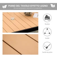 Tavolo da Giardino per 6 Persone in Alluminio e Plastica, Nero e Color Legno