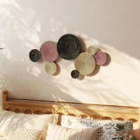 Wall Art a 8 Dischi 3D in Metallo, 110x7x58 cm, color Bronzo, Arancione e Giallo