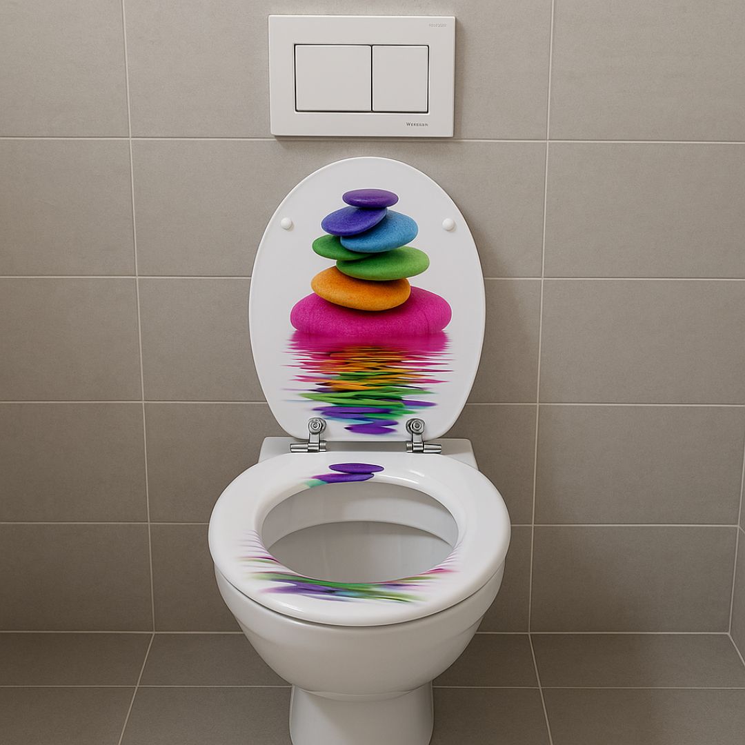 Sedile wc copri vater universale frizionato fantasia in mdf con chiusura rallentata *** fantasia colors stone, confez...