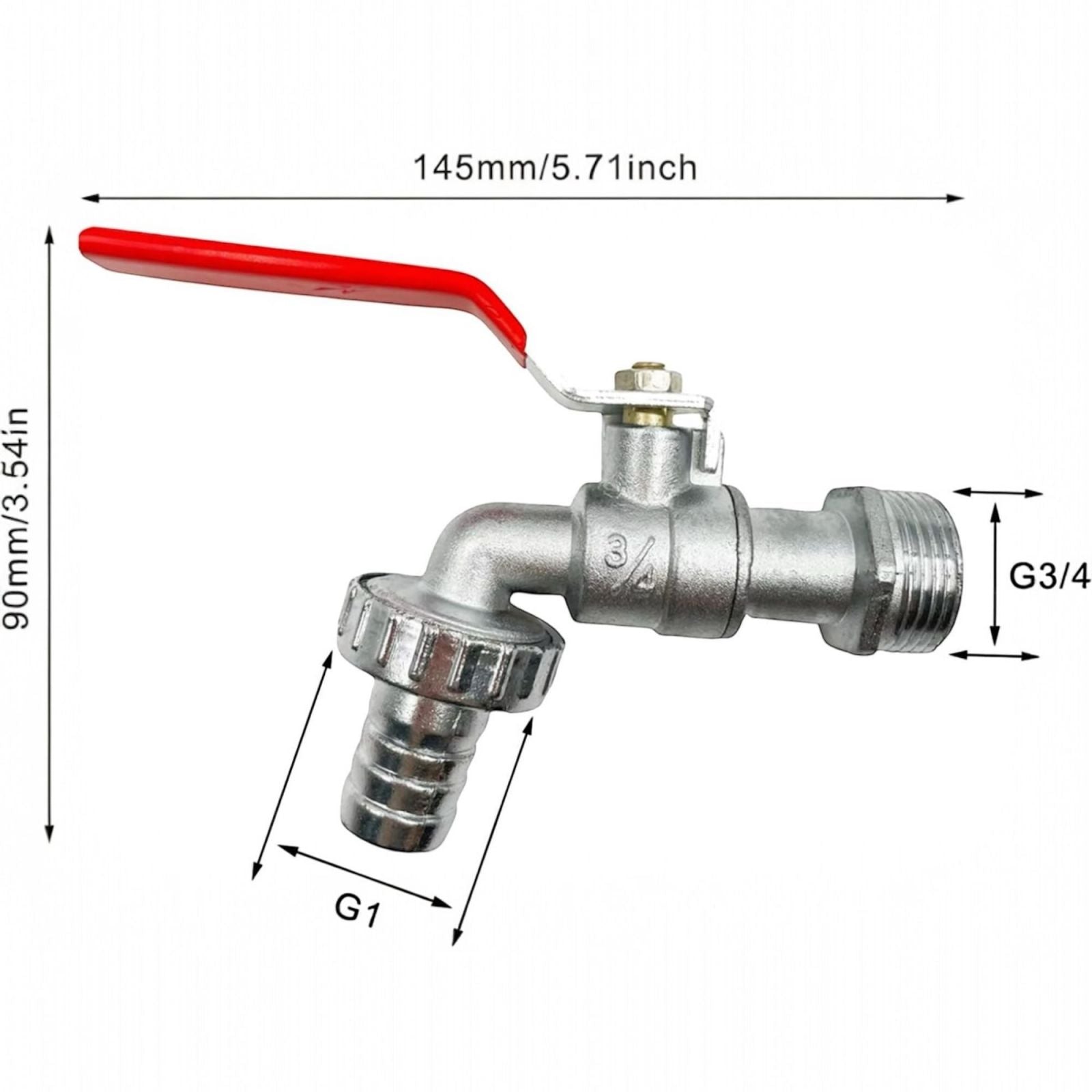 Rubinetto Esterno universale da giardino, 1/2"/3/4 " rubinetto da giardino 90010 1/2"