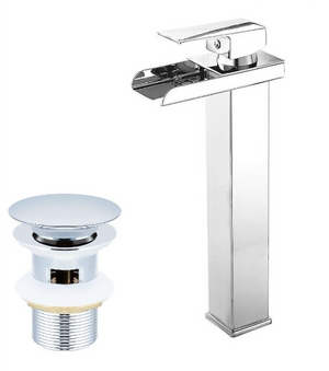 Rubinetto miscelatore lavabo bagno a cascata con piletta acciaio cromato 87397