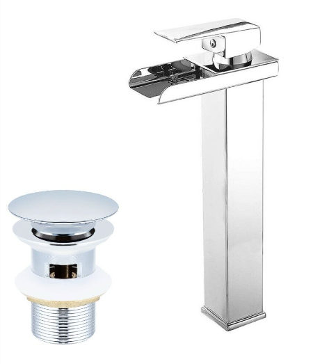 Rubinetto miscelatore lavabo bagno a cascata con piletta acciaio cromato 87397