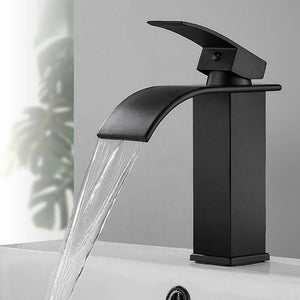 Rubinetto miscelatore lavabo bagno a cascata con piletta acciaio nero Art.79564