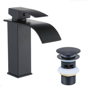 Rubinetto miscelatore lavabo bagno a cascata con piletta acciaio nero Art.79564