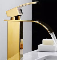 Rubinetto miscelatore lavabo bagno a cascata con piletta effetto oro Art.79565