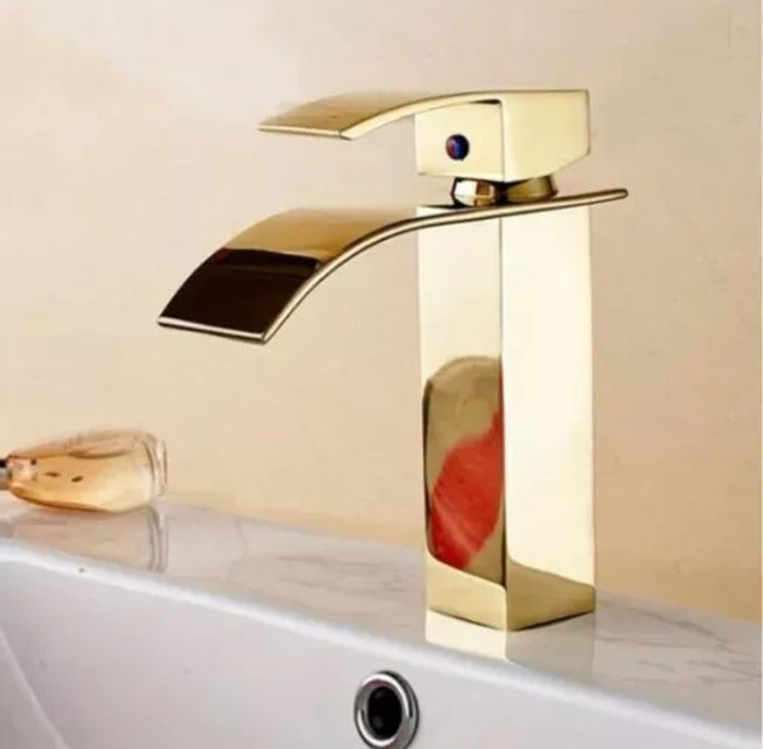 Rubinetto miscelatore lavabo bagno a cascata con piletta effetto oro Art.79565