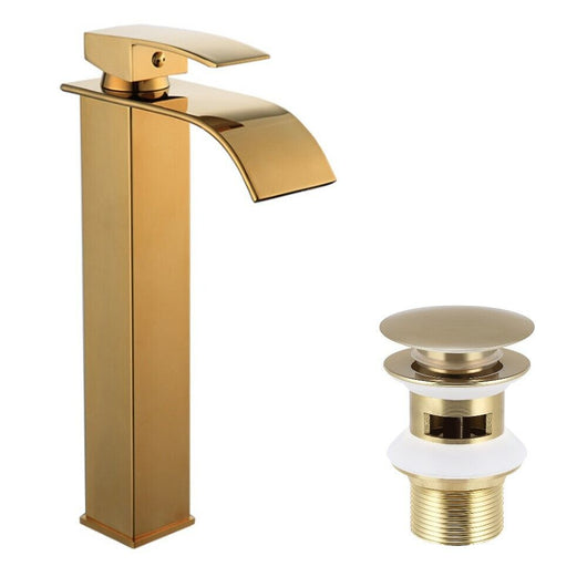 Rubinetto miscelatore lavabo bagno a cascata con piletta effetto oro Art.79568