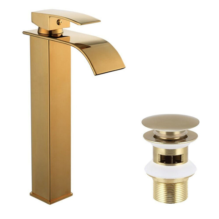 Rubinetto miscelatore lavabo bagno a cascata con piletta effetto oro Art.79568
