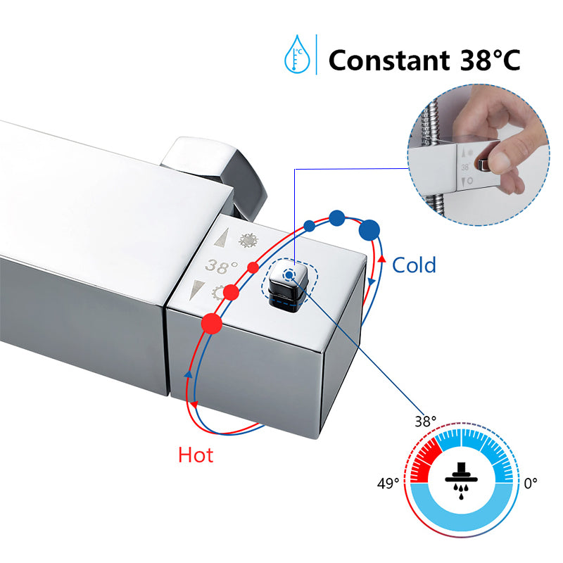 AICA ITALY Sistema Doccia Antiscottatura, Set Doccia con 20x20cm Soffione a Pioggia e 6x22cm Doccetta, Altezza Regolabile 80-120 cm Cromo