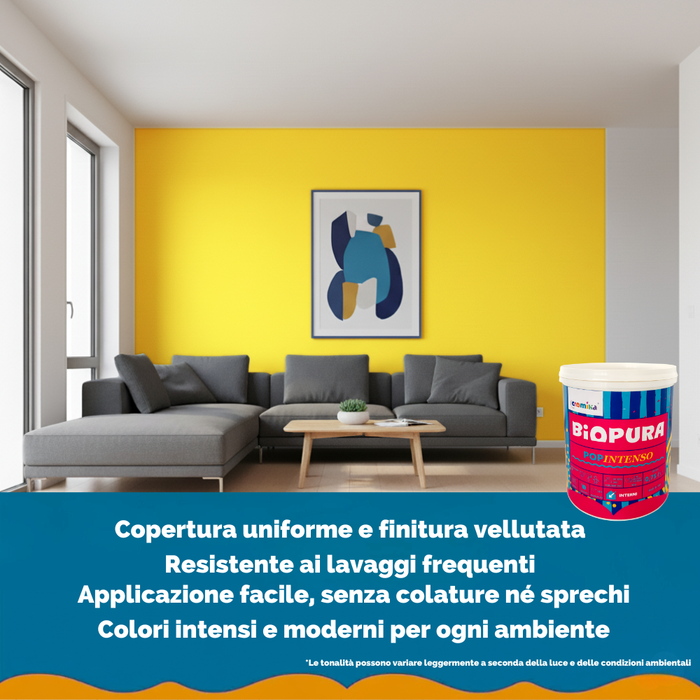 Pittura murale super lavabile coprente per interni popintenso *** formato 0,750 lt, colore- limone brillante, confezi...