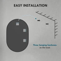 Specchio Bagno Ovale da Parete con Cornice in Alluminio, Verticale o Orizzontale, 60x90cm, Nero