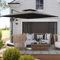 Ombrellone a Braccio 2.5x2.5 m con Base Riempibile, Manovella e Testa Inclinabile, Grigio Scuro