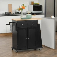 Carrello da Cucina con Armadietto, 2 Cassetti e Portaspezie, Isola da Cucina in Legno, 89x45x89.5cm, Nero