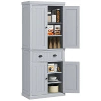 Credenza da Cucina Buffet con Ripiani Regolabili, 4 Porte e Grande Cassett,o 76,2 x 40,2 x 183 cm, Grigio