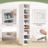 Scarpiera con 8 Contenitori per Scarpe Impilabili e Pieghevoli con Pannello Trasparente, Bianco