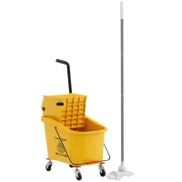 Secchio Lavapavimenti Professionale 36L con Mocio, Strizzatore, Ruote e Manico, 55x37x65 cm, Giallo