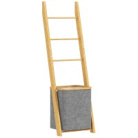 Mobile per Bagno in Bambù con Portasciugamani a 3 Barre e Cesto per Biancheria Sporca Estraibile da 48 L, Grigio