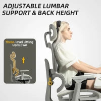 Sedia da Ufficio Ergonomica con Rivestimento in Rete, regolabile, con rotelle, braccioli e poggiatesta, Beige