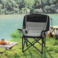 Sedia da Campeggio Pieghevole con 2 Portabicchieri e Tasche Laterali, 99x71x103 cm, Grigio e Nero