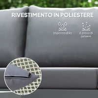 Set da Esterno 3 Pezzi con 2 Divanetti 2 Posti e Tavolino Basso, in Rattan e Acciaio Grigio e color Legno