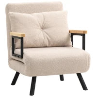 Divano Letto Singolo Pieghevole Divano Letto Convertibile 4 in 1 Schienale Regolabile 5 Livelli e Cuscino 63x73x81 cm Beige