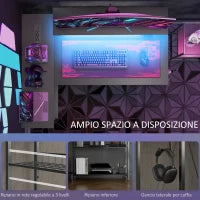 Scrivania Angolare Reversibile con LED, Prese di Corrente e Prese USB, Ripiani e Supporto Monitor, Nero