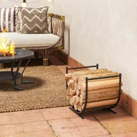 Portalegna da camino curvo, robusto, per interno ed esterno, struttura in metallo, 43 x 33 x 38 cm, Nero